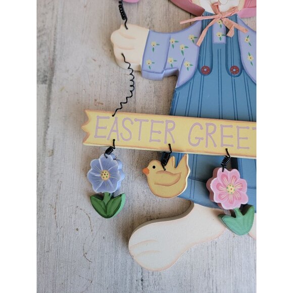 Large wooden Easter greetings bunny home decor‎ hanging spring - Picture 2 of 8